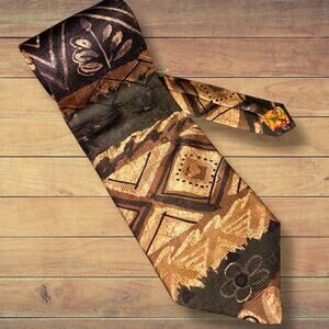 Bruno Piatelli Pure Silk Tie Vintage 90s Italy Abstract Geometric Brown Gold